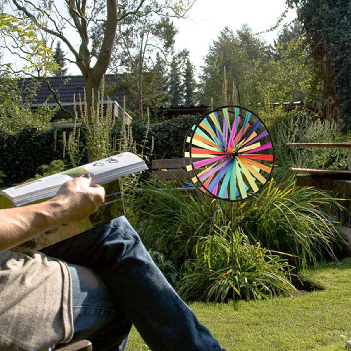 Windspiel HQ Magic Wheel Giant Duett Rainbow mit Bodenanker Windrad
