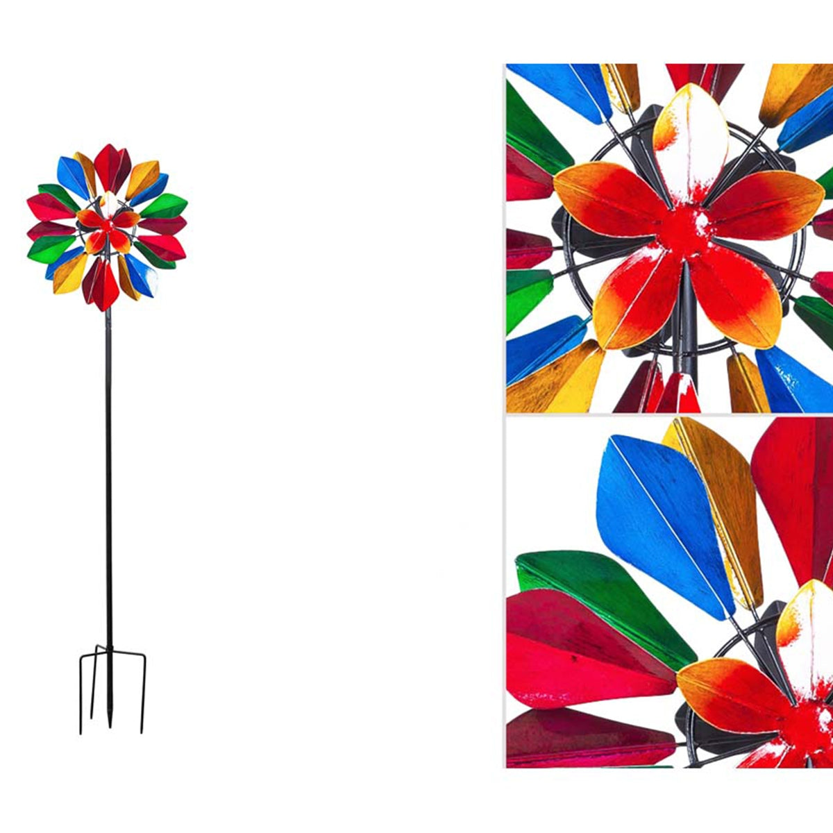 Kinetic Art Metall Windrad Multi-colored Flower Duett Windspiel Doppel Windrad Gartendeko