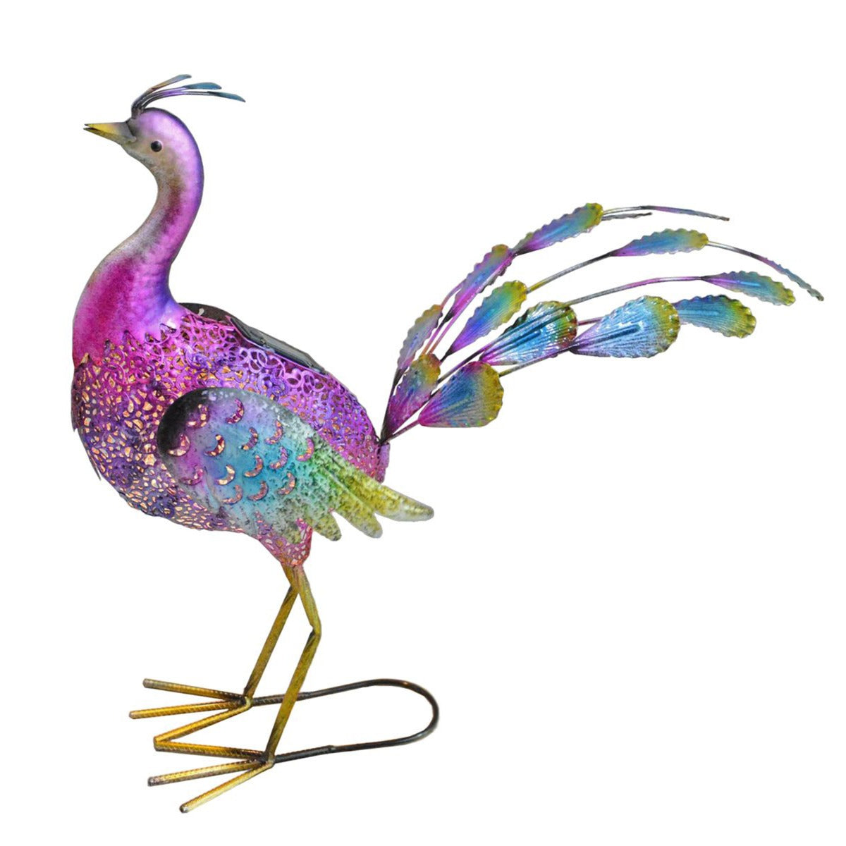 Gartenfigur Pfau mit Solarleuchte LED Metallfigur Tierfigur Gartendekoration Beetdeko