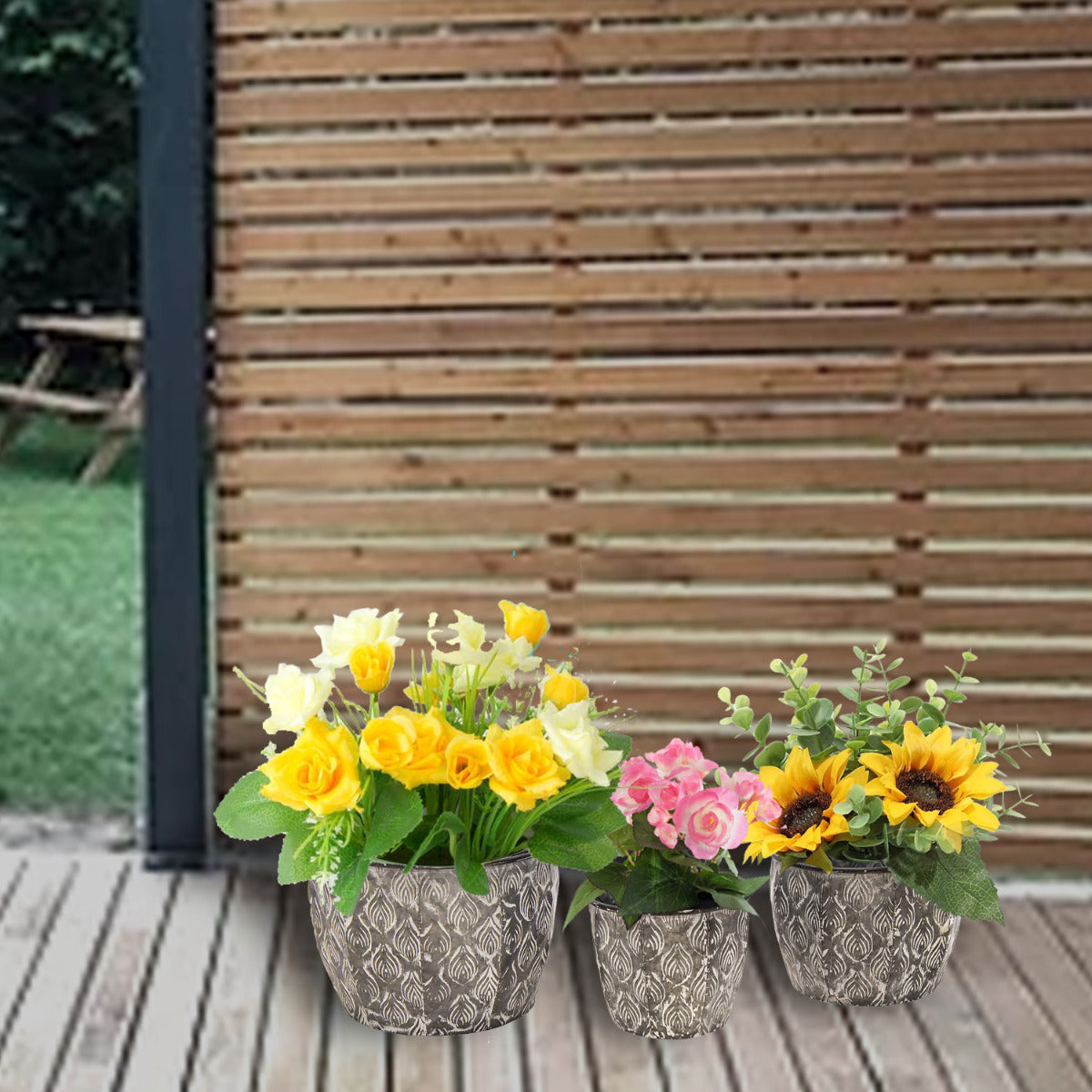 Pflanztopf Pflanzgefäß Zinktopf Ovum Pot Old Grey 3er-Set Rund Blumentopf Metall Übertopf