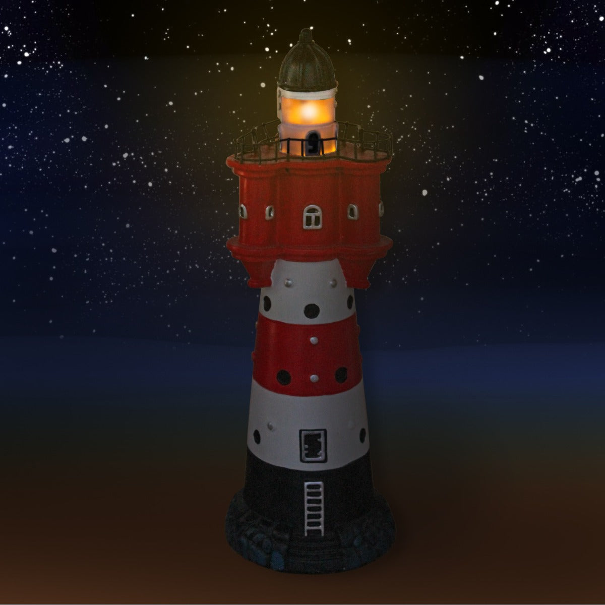 Leuchtturm Roter Sand 33 cm Deko Leuchtturm mit Licht Maritime Deko LED Beleuchtung
