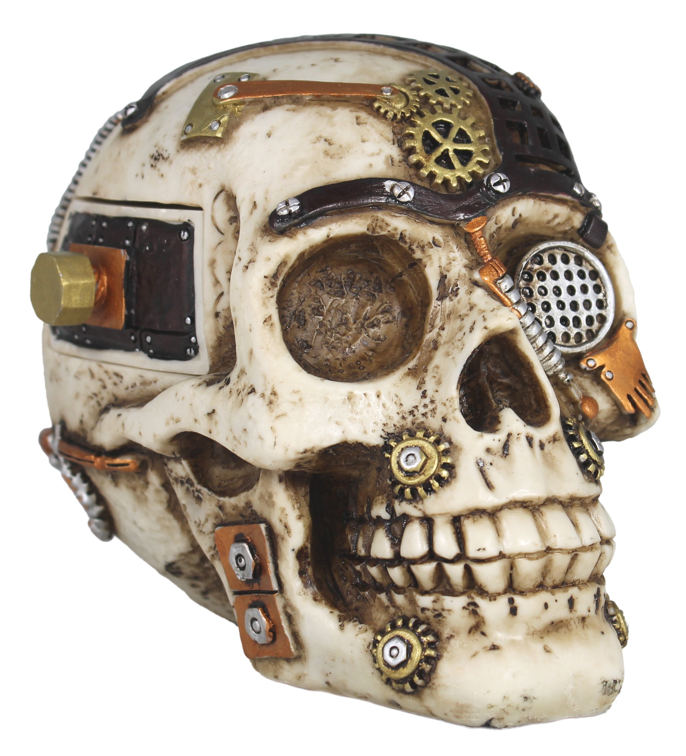 Dekofigur Steampunk Totenkopf mit Geheimfach Science-Fiction Deko Dekoration