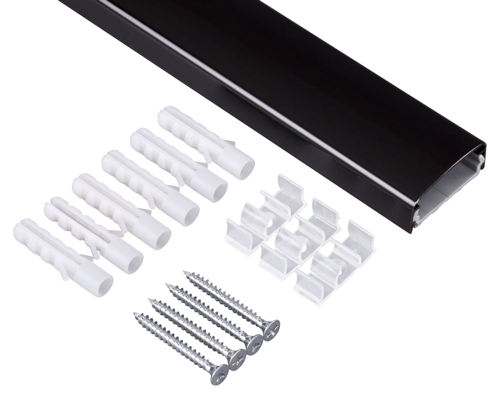 Alu Kabelkanal schwarz gerundet 115x3,7 cm für TV HiFi Computer Lampen Aluminium Abdeckung