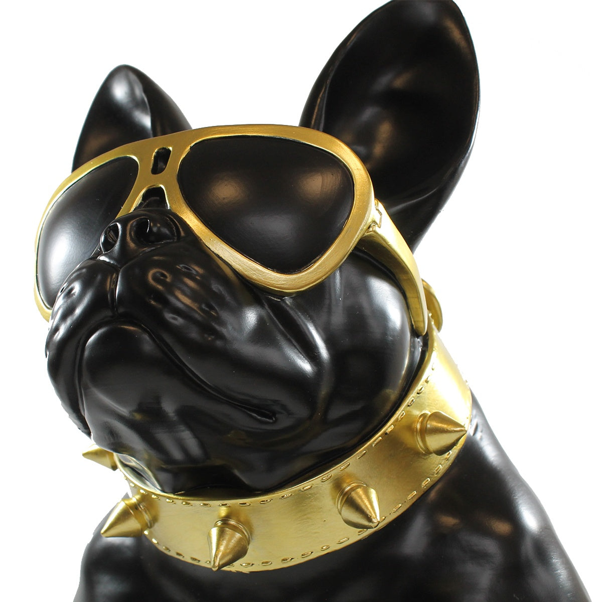 Französische Bulldogge Deko Hundefigur Siggi klein mit Brille und Nietenhalsband Deko Bulldogge schwarz