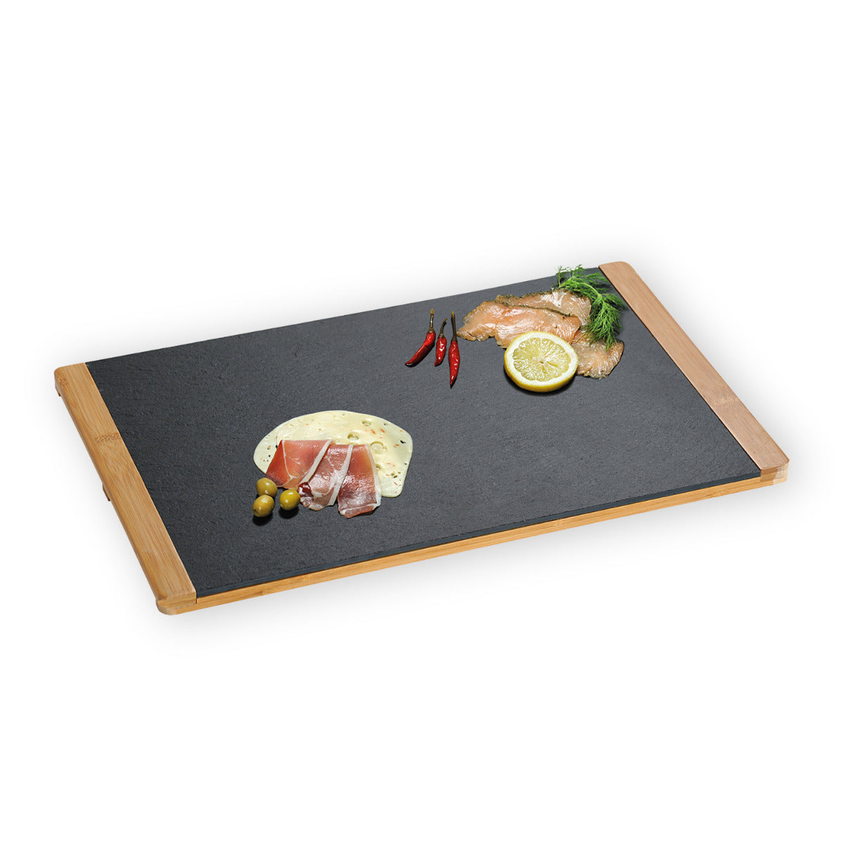Servierplatte Schiefer 45 x 30 cm Buffetplatte schwarz Servierplatte Holz Rahmen FSC