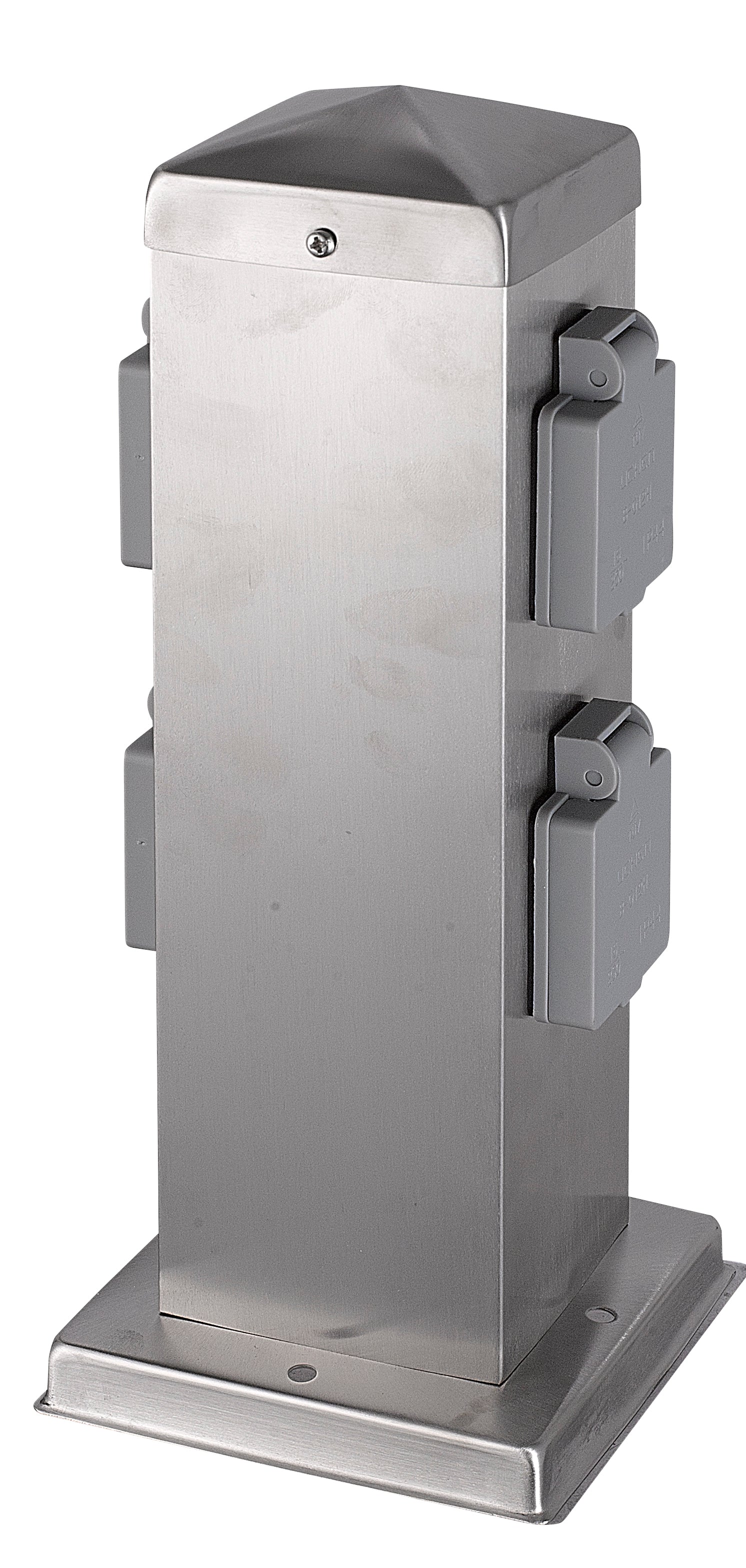 Gartensteckdose 4fach aus Edelstahl Aussensteckdose 4 Steckdosen IP44 Powersäule