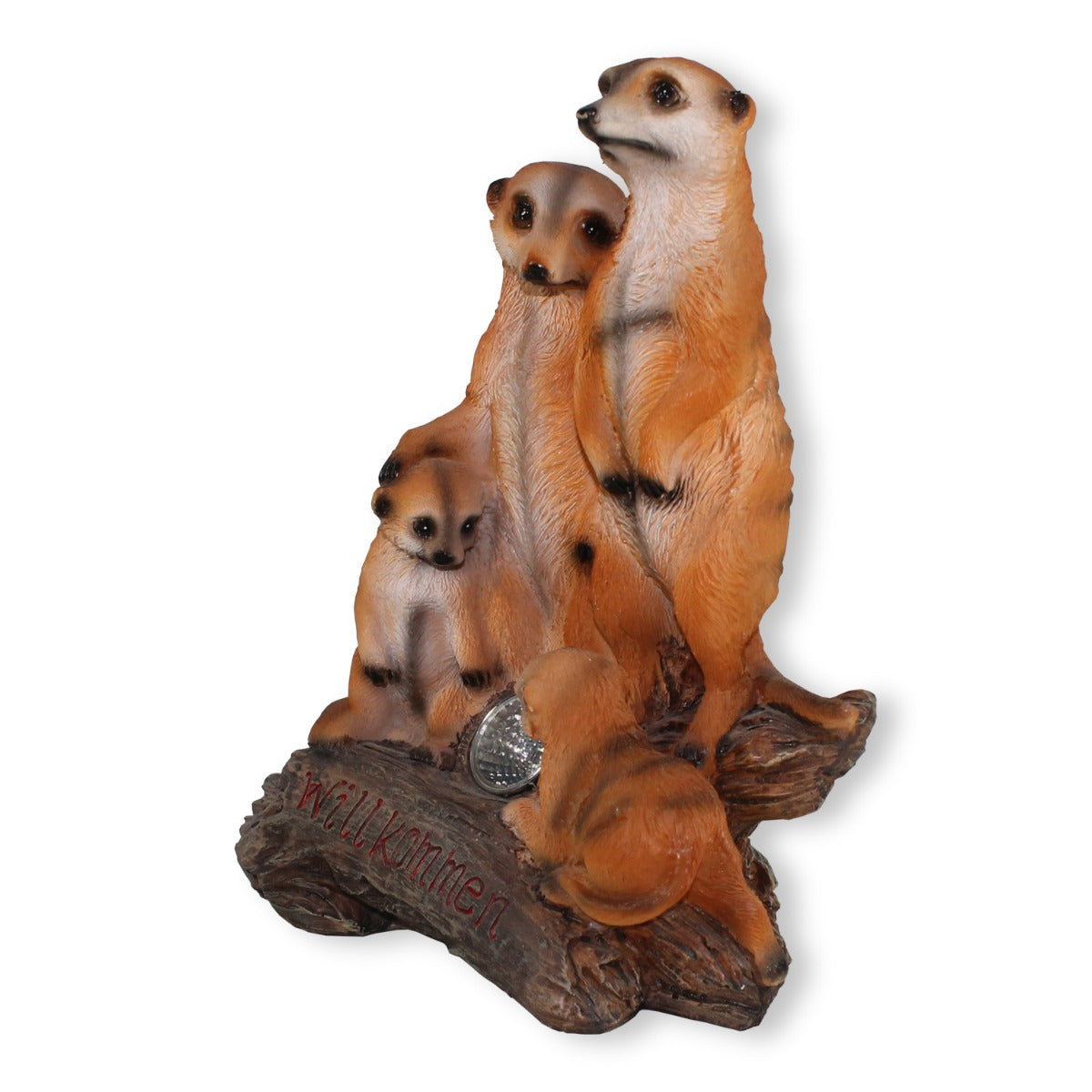 Dekofigur Erdmännchen Familie Willkommenschild mit Solar und LED