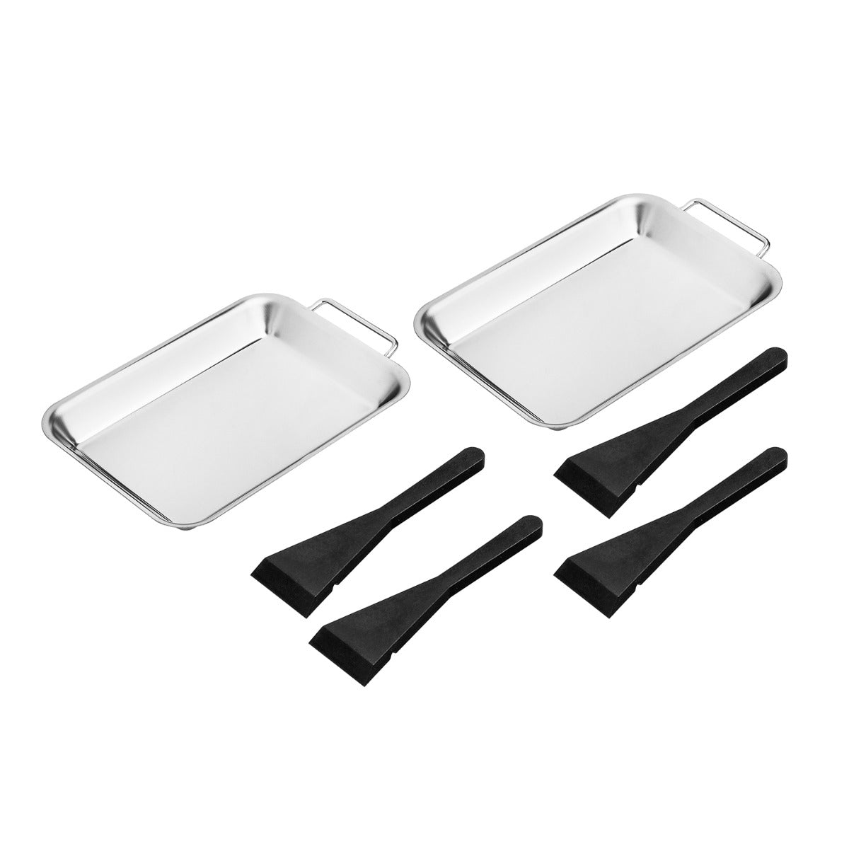 Grillpfanne Edelstahl 2er Set mit 4 Schabern Grill Schale BBQ Grillpfännchen