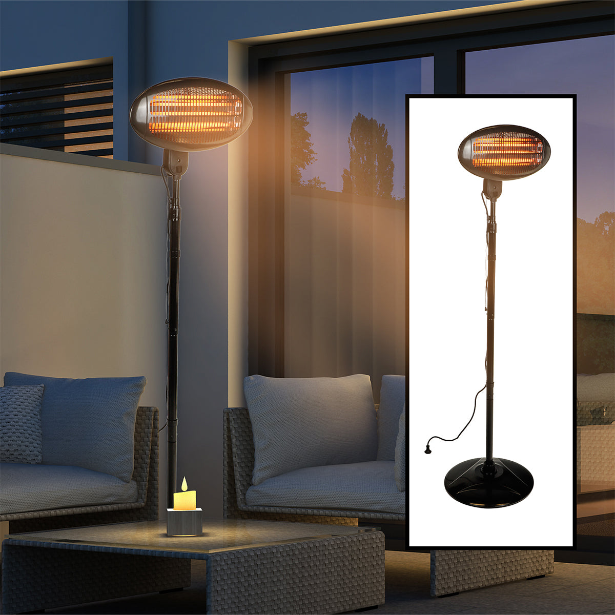 Elektrischer Heizstrahler Standgerät Infrarot Heizstrahler outdoor Terrassenheizstrahler