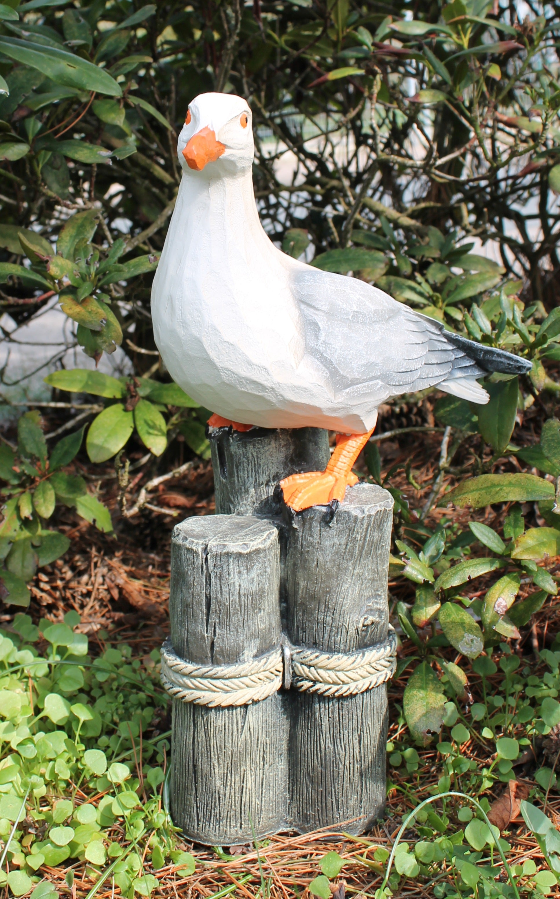 Möwe Figur Holzschnitt Optik Garten Dekoration Fensterbank Möwe auf Poller Dekofigur