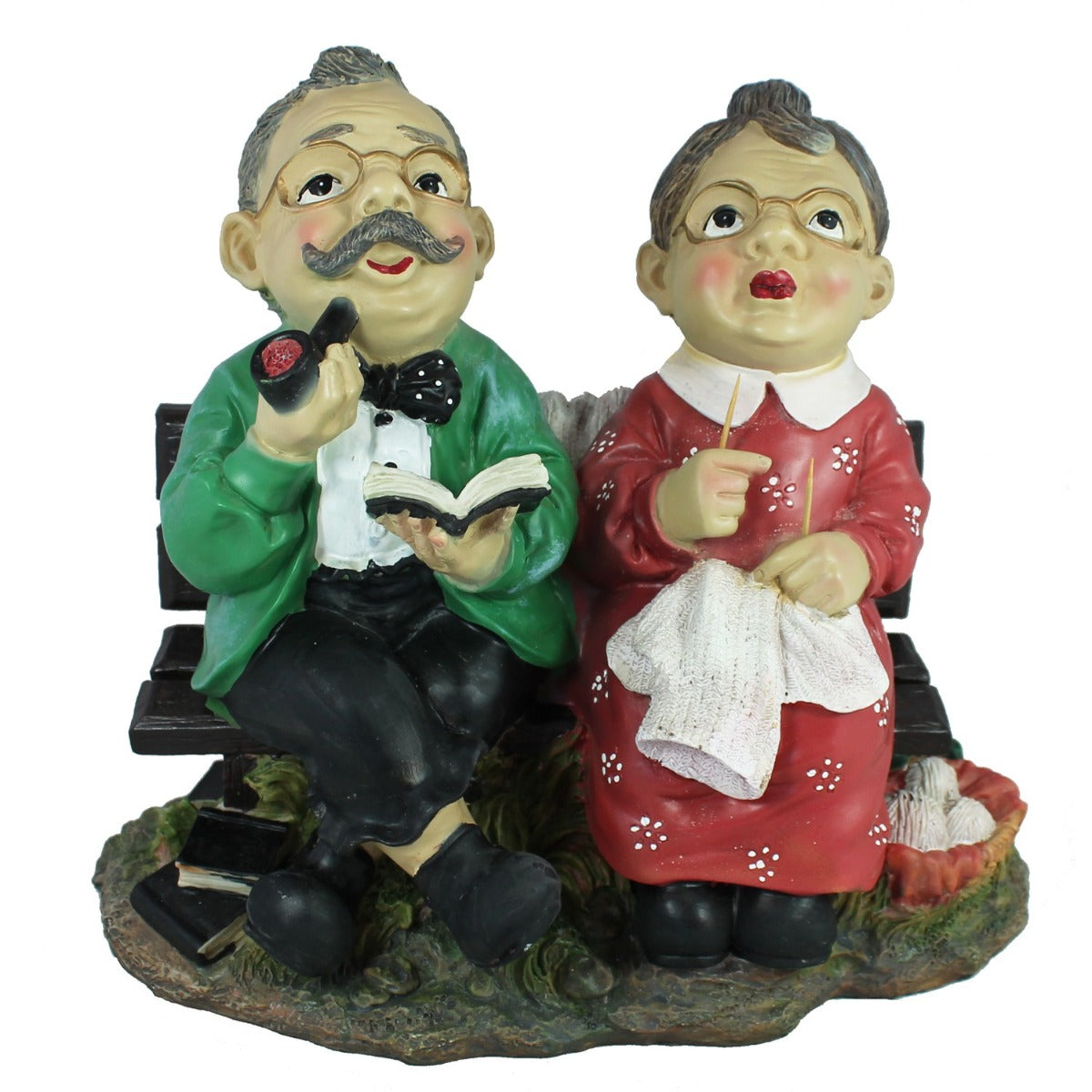 Gartenfigur Opa und Oma auf der Gartenbank Dekofigur Gartendekoration