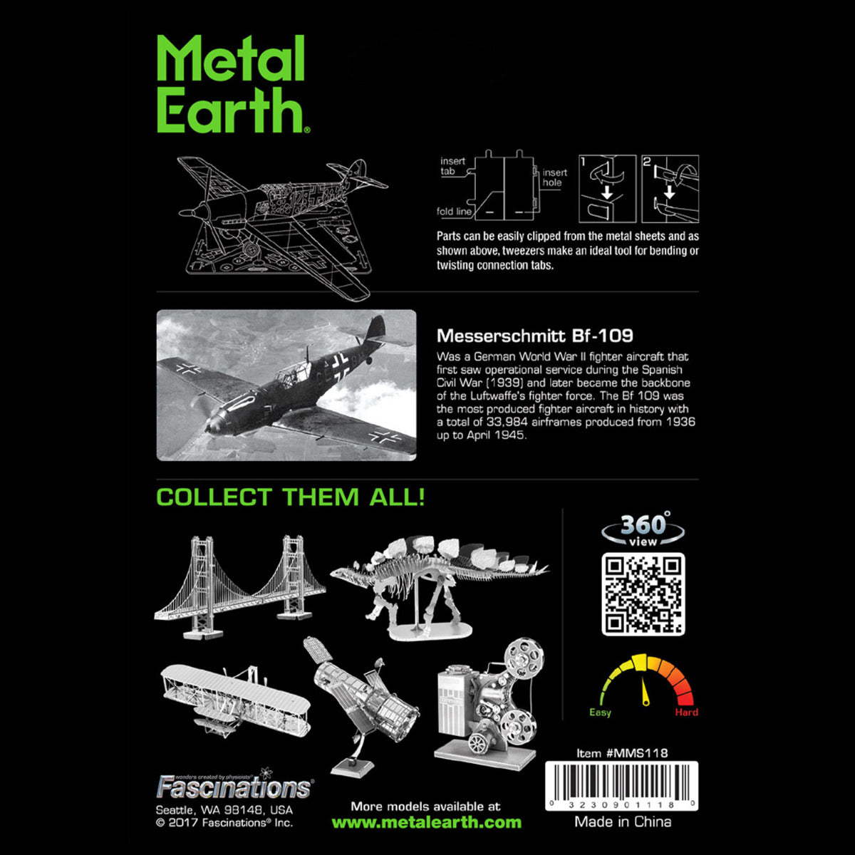 Metal Earth Metallbausätze MMS118 Messerschmitt BF-109 Flugzeug