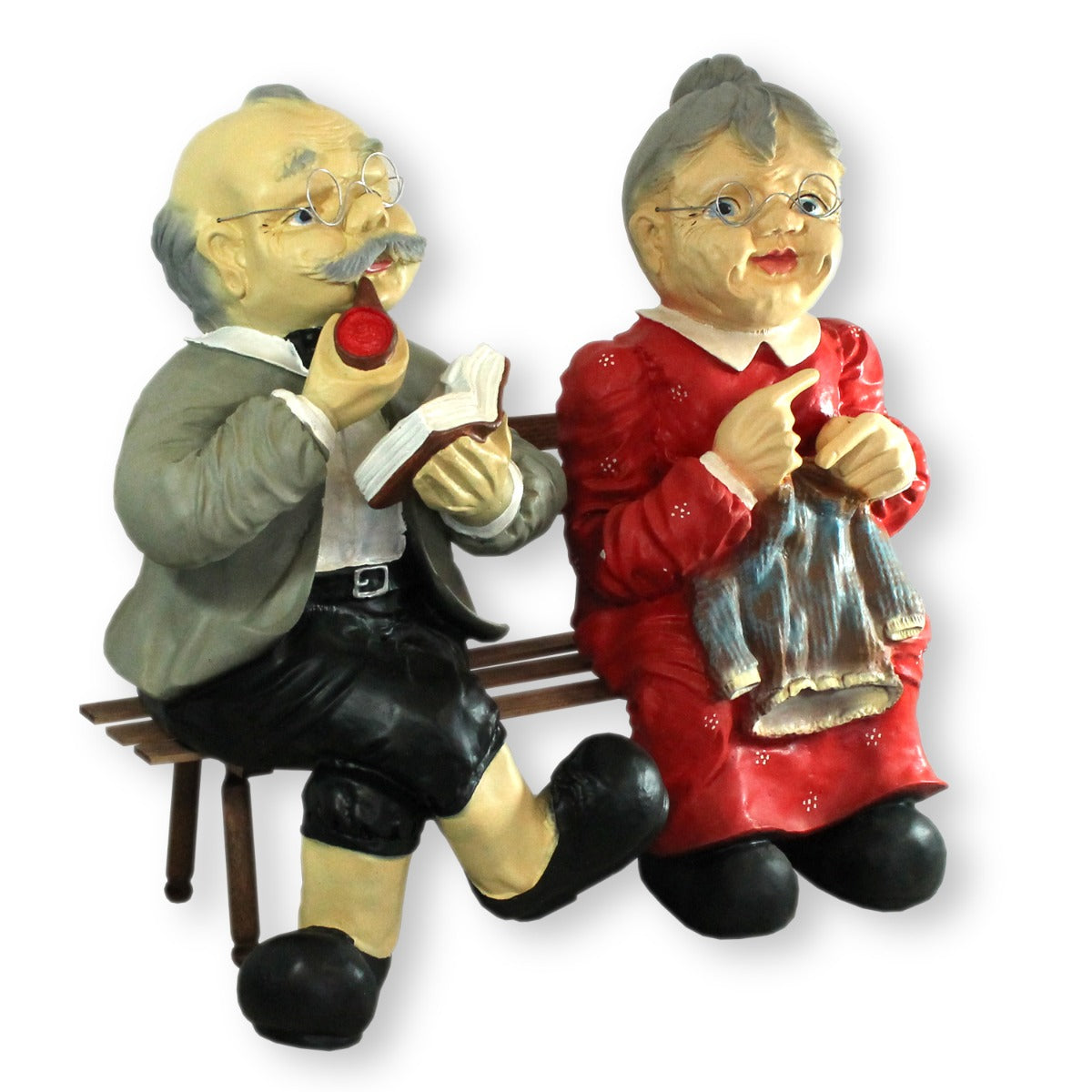 Gartenfigur Oma und Opa auf Bank XL Oma und Opa Figuren für den Garten