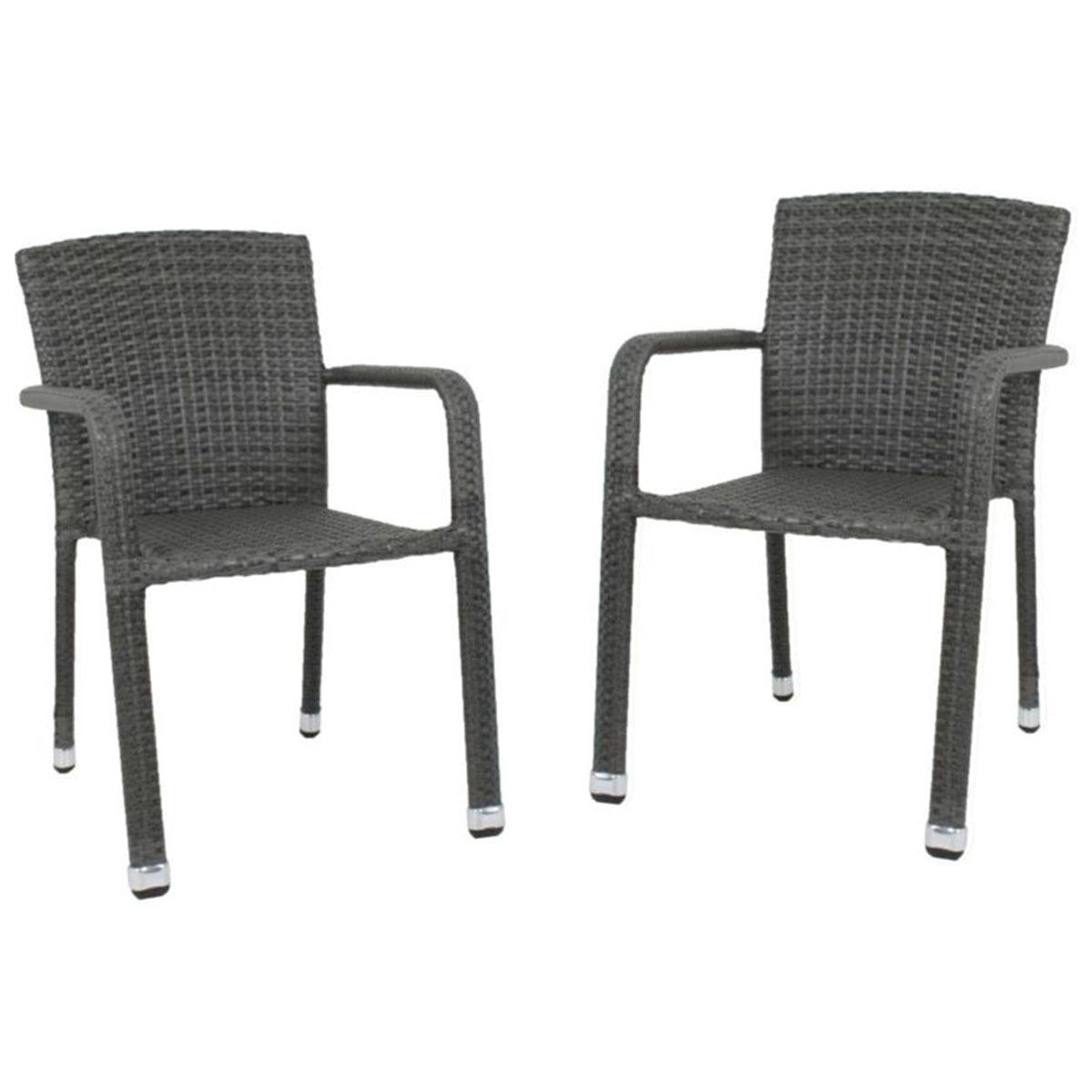 Gartenstuhl Stapelstuhl Armlehnstuhl GETAFE 2er Set Aluminium Kunststoffgeflecht Dunkelgrau Polyrattan Outdoor