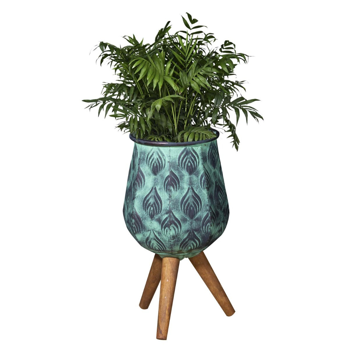 Pflanztopf Pflanzgefäß Zinktopf Cauldron Tripot Green 19cm Rund Blumentopf Metall Übertopf