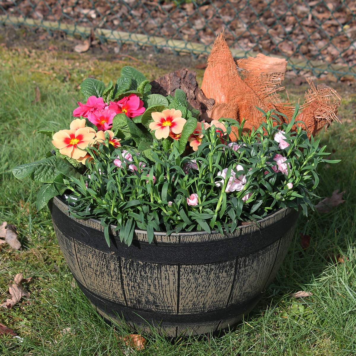 Pflanzkübel Pflanztopf rund 40 cm Weinfass-Optik Blumenkübel Blumentopf Blumenfass wetterbeständig