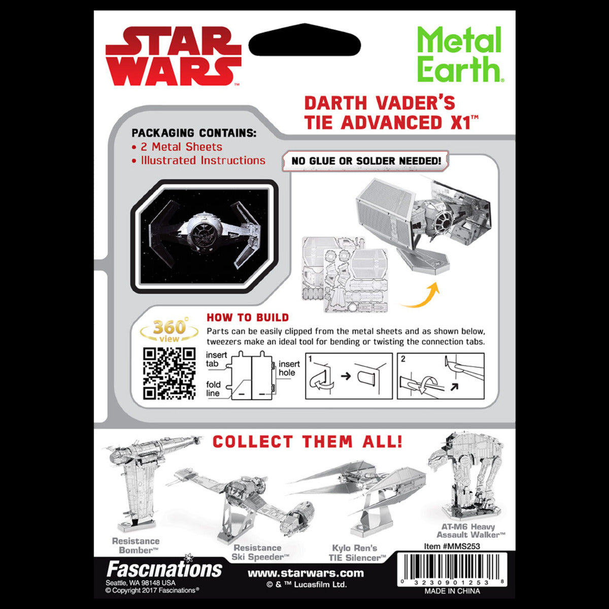 Metal Earth Metallbausätze MMS253 Star Wars Darth Vader’s TIE Fighter Sternjäger Metall Modell