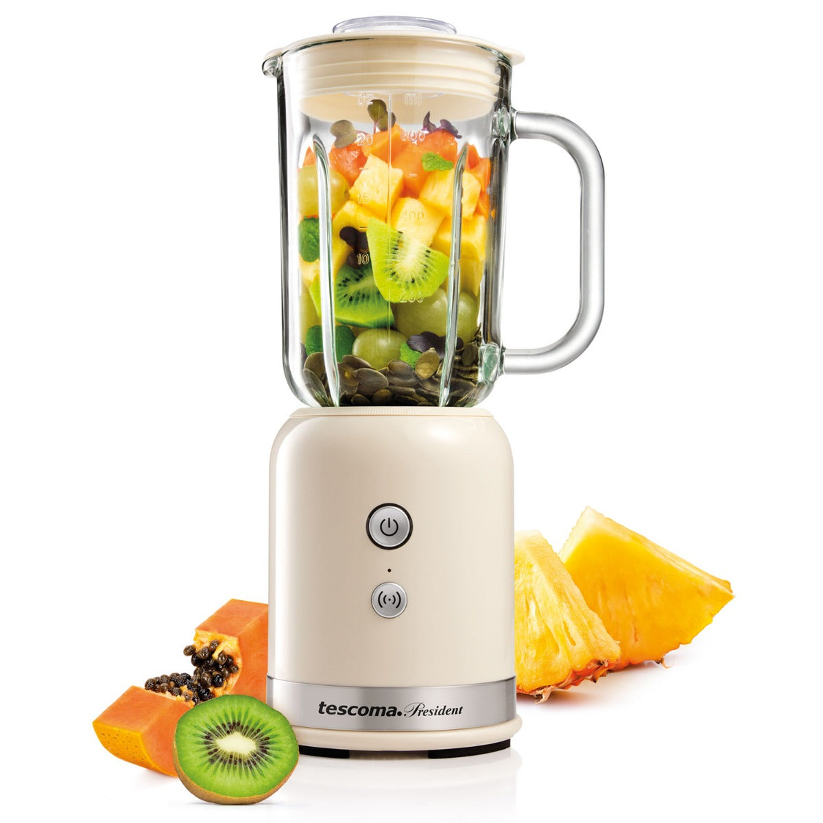 Smoothie Maker Standmixer Blender 2in1 mit Smoothie to go Reise Flasche beige