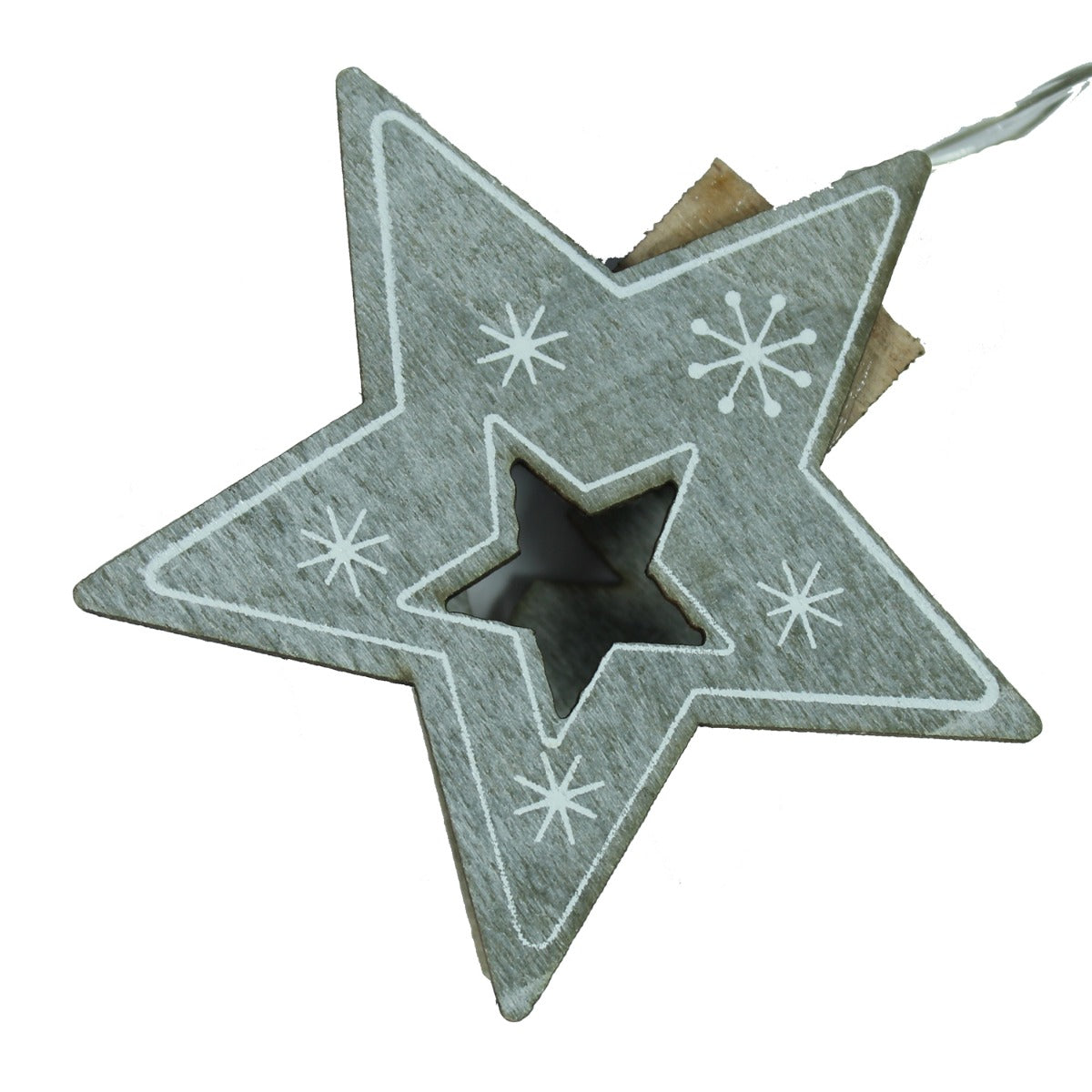 LED Lichterkette HOLZ mit 10 Leuchten Batteriebetrieb warmweiß für innen Weihnachtsbeleuchtung