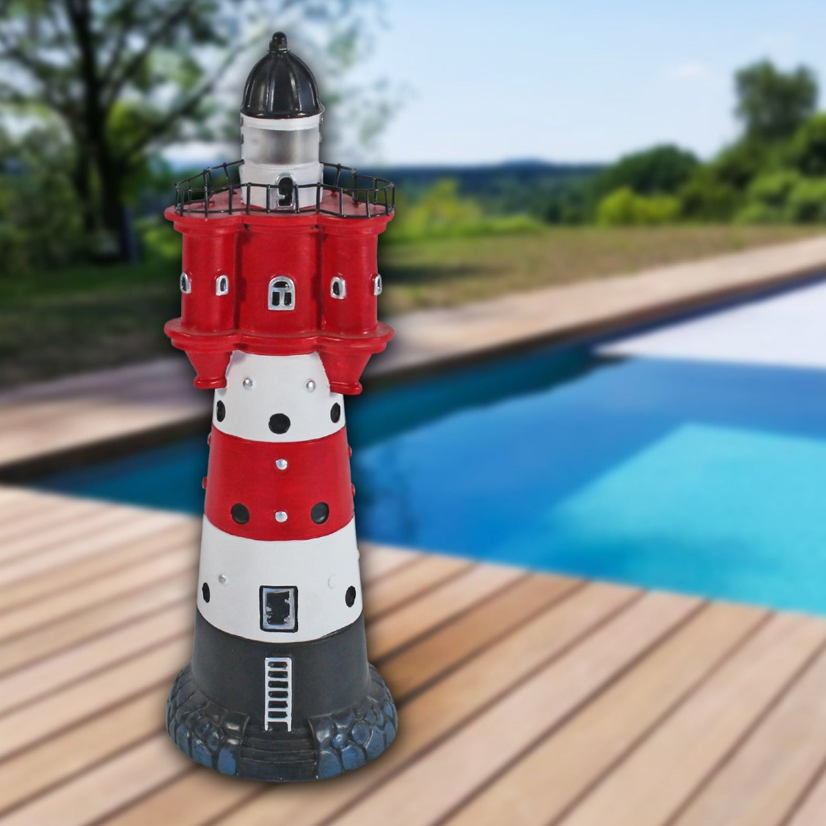 Leuchtturm Roter Sand 33 cm Deko Leuchtturm mit Licht Maritime Deko LED Beleuchtung