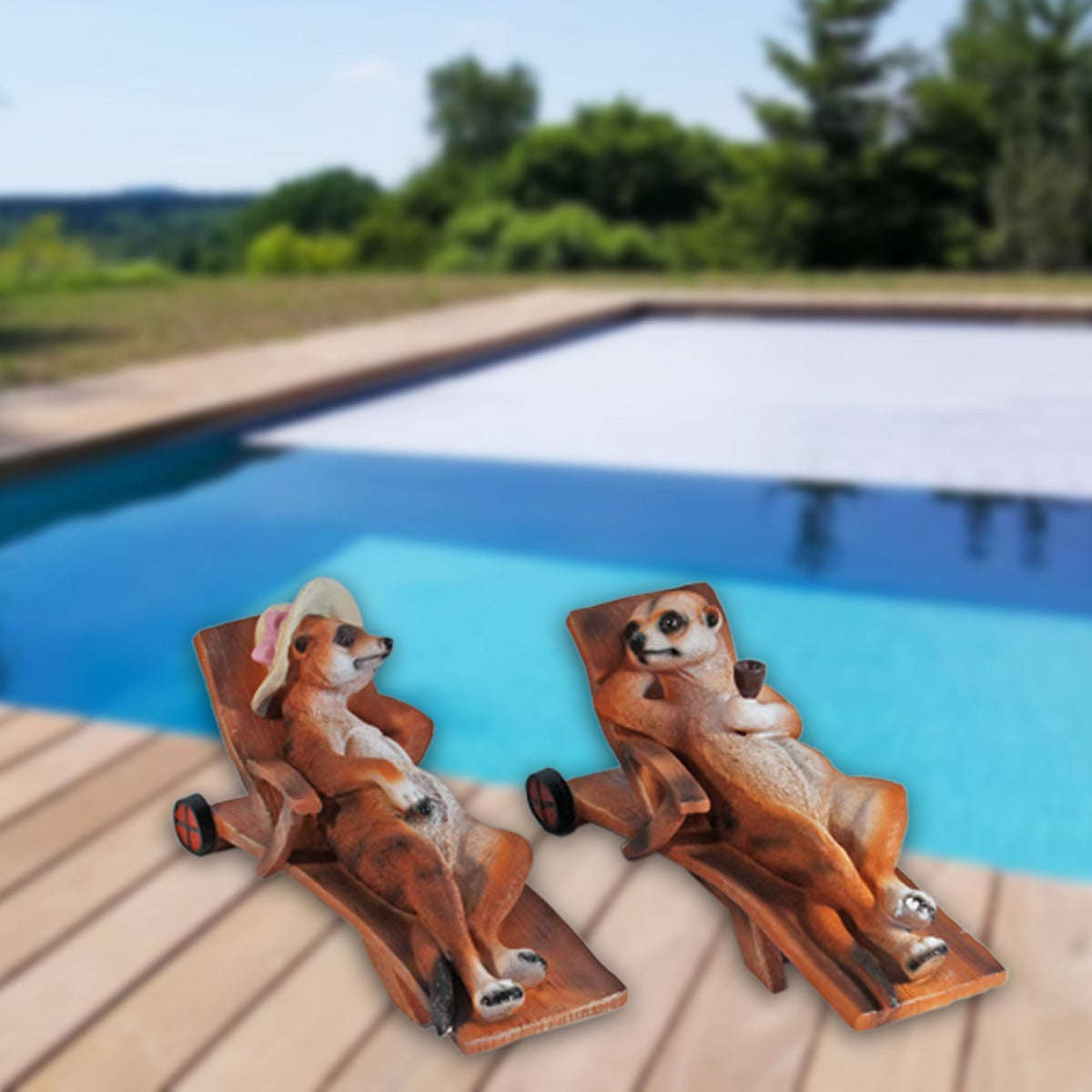 Erdmännchen Figur Erdmännchen Paar auf Liege Erdmännchen Deko