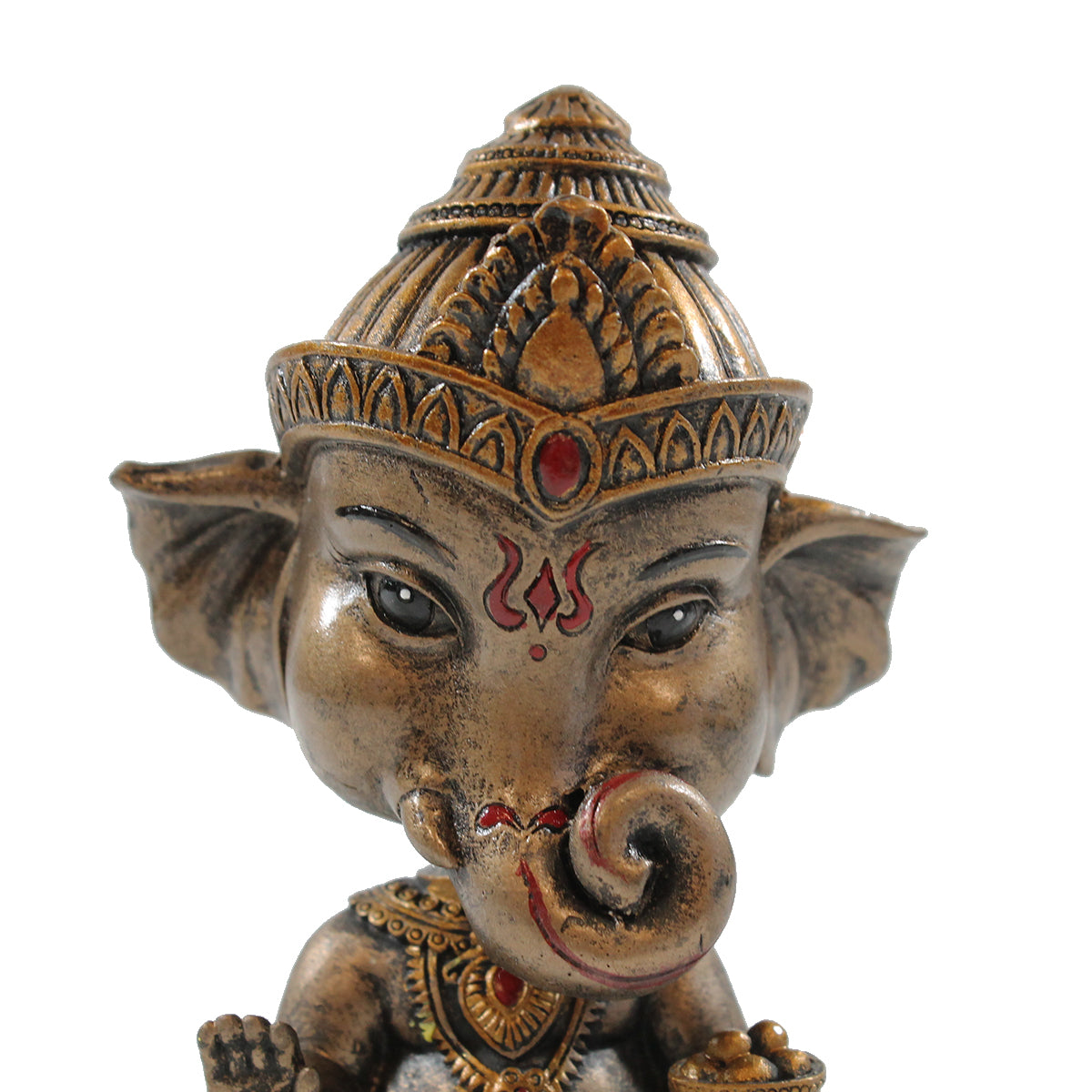 Ganesha Figur mit Wackelkopf hinduistische Dekofigur indische Gottheit bronziert Gott Ganesha