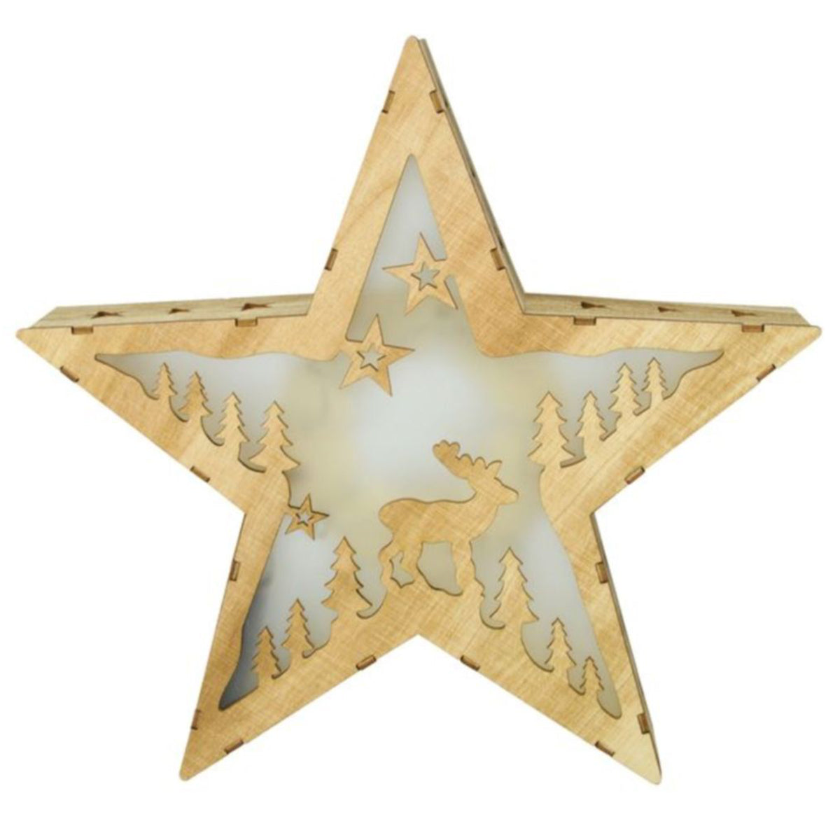 Deko Stern Holzstern 30cm Stern mit Rentier-Motiv mit LED Weihnachtsstern batteriebetrieb Fensterdeko Tischdeko