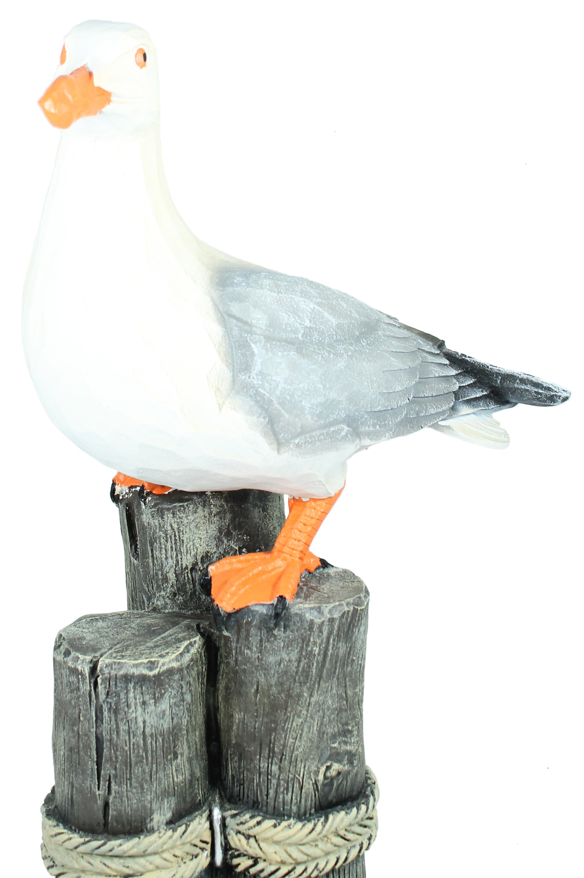 Möwe Figur Holzschnitt Optik Garten Dekoration Fensterbank Möwe auf Poller Dekofigur