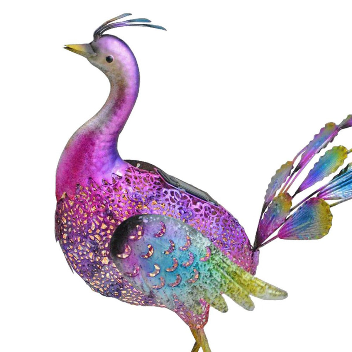 Gartenfigur Pfau mit Solarleuchte LED Metallfigur Tierfigur Gartendekoration Beetdeko