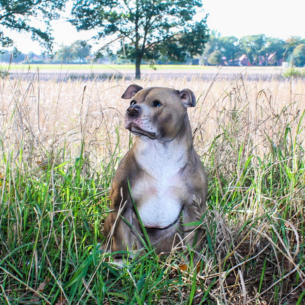 Hunde Figur Bullterrier sitzend Hund Terrier Tierfigur Hundefigur