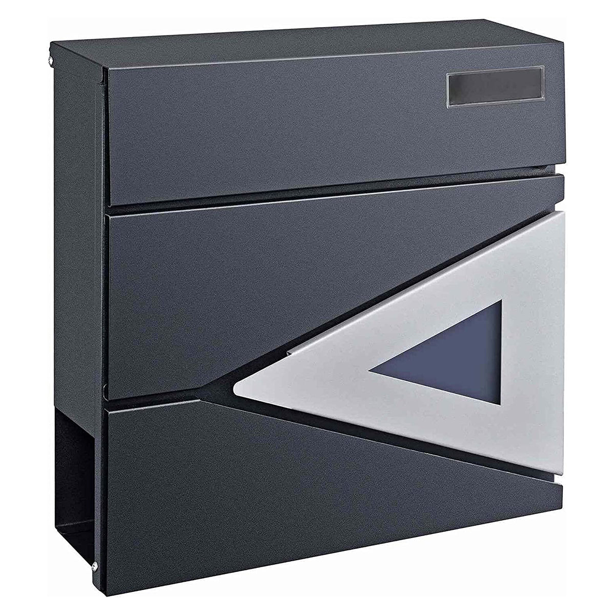 Post Briefkasten mit Zeitungsrolle aus Metall in anthrazit mit Namensschild