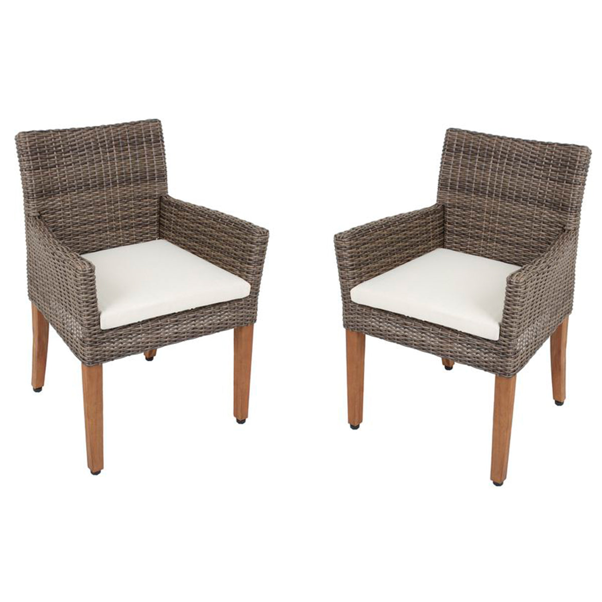 Gartenstuhl Armlehnstuhl PALA 2er Set Akazie FSC 100% Aluminium Kunststoffgeflecht Braun Polyrattan Outdoor