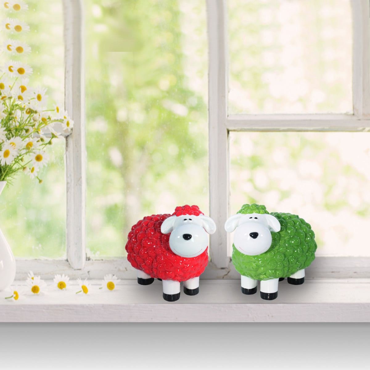 Buntes Deko Schaf rot Gartenfigur Schaf Dekofigur Schaf lustige Schafe