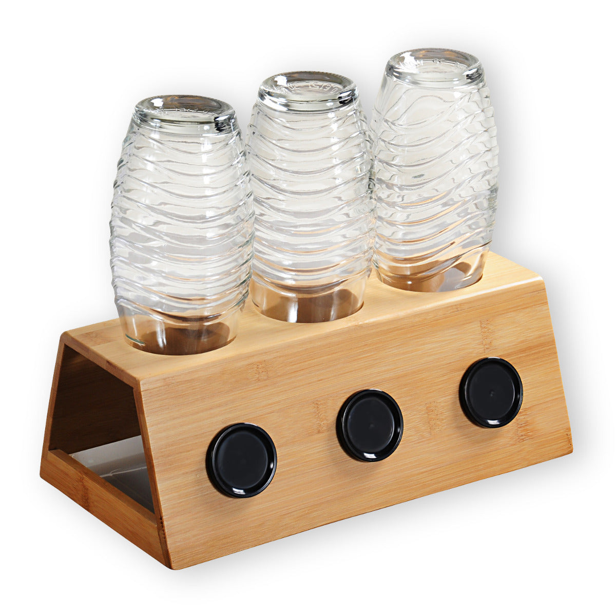 Universal Flaschenhalter mit Abtropfschale Tropfgestell FSC zertifiziertem Bambus für 3 Flaschen