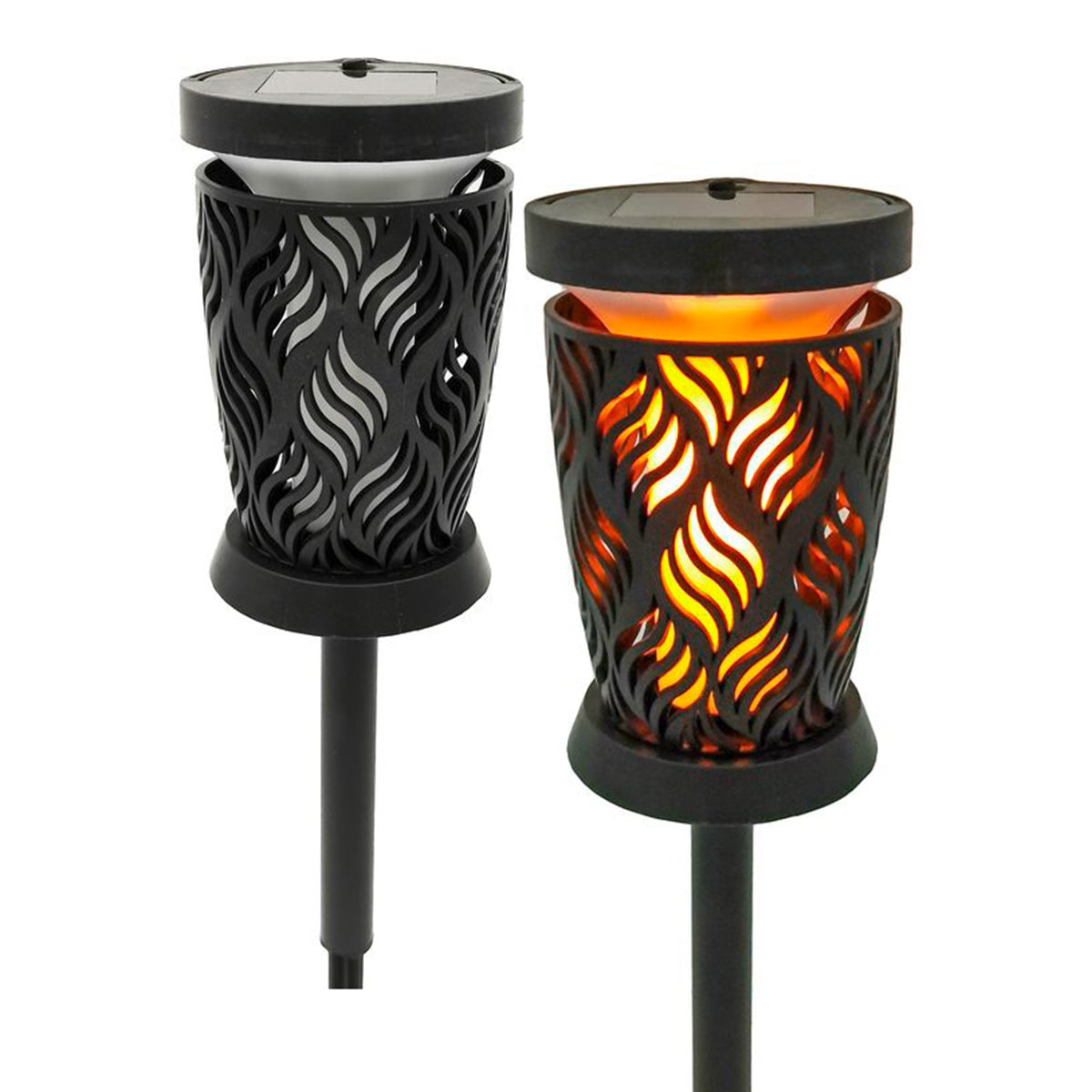 LED Solar Fackel mit Flammeneffekt Solar Leuchte 2er-Set Stimmungslich