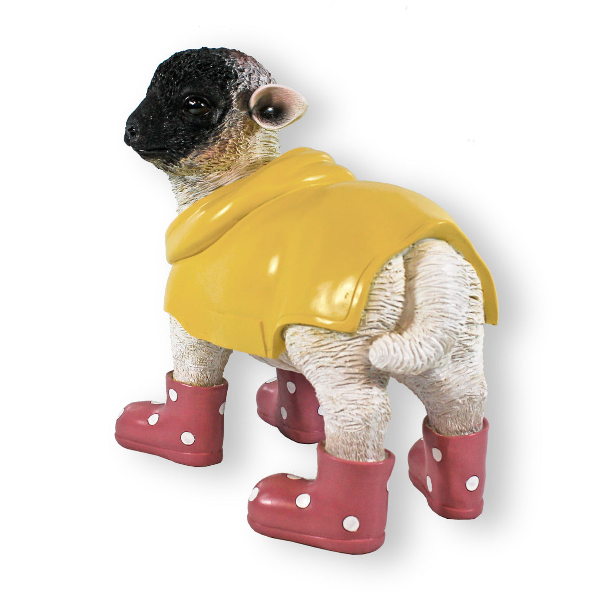 Gartenfigur Schaf mit Gummistiefeln rosa und Regenmantel Lamm Figur Garten Dekofigur Lamm