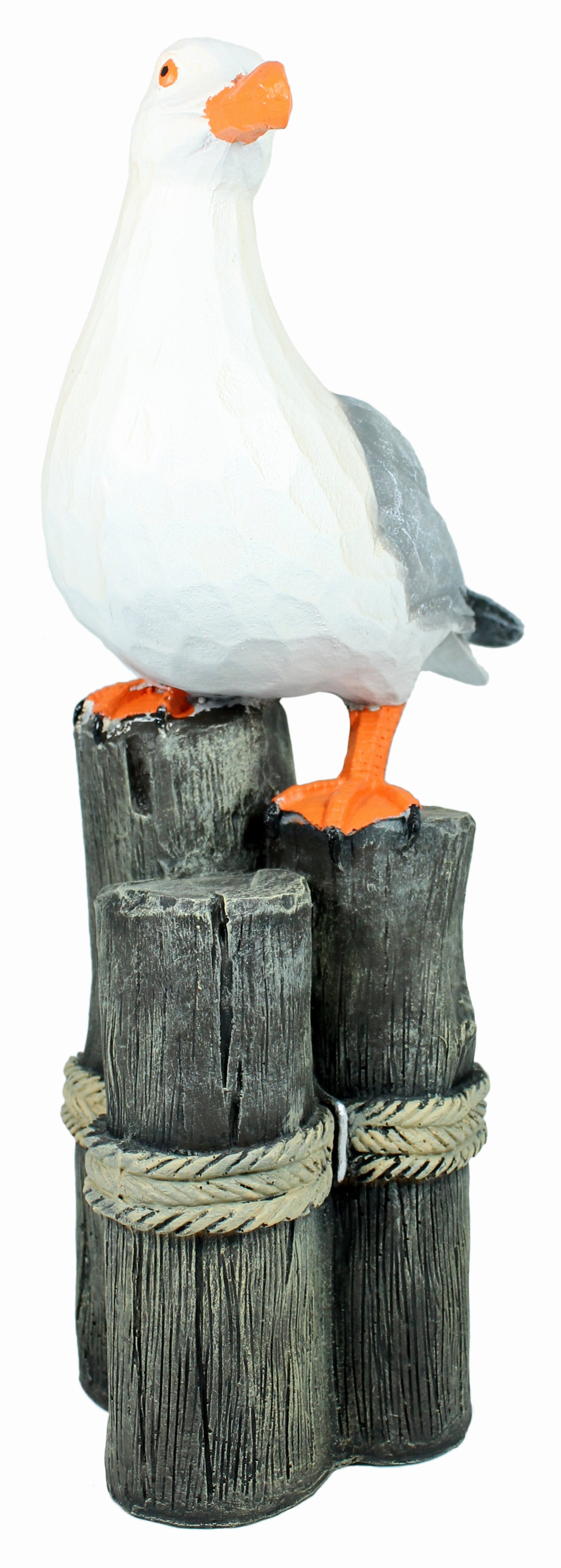 Möwe Figur Holzschnitt Optik Garten Dekoration Fensterbank Möwe auf Poller Dekofigur