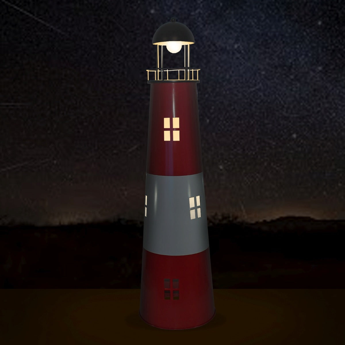 Leuchtturm Garten 80 cm mit Licht Solar Leuchtturm Metall Maritime Deko mit LED Beleuchtung Gartendeko Maritim