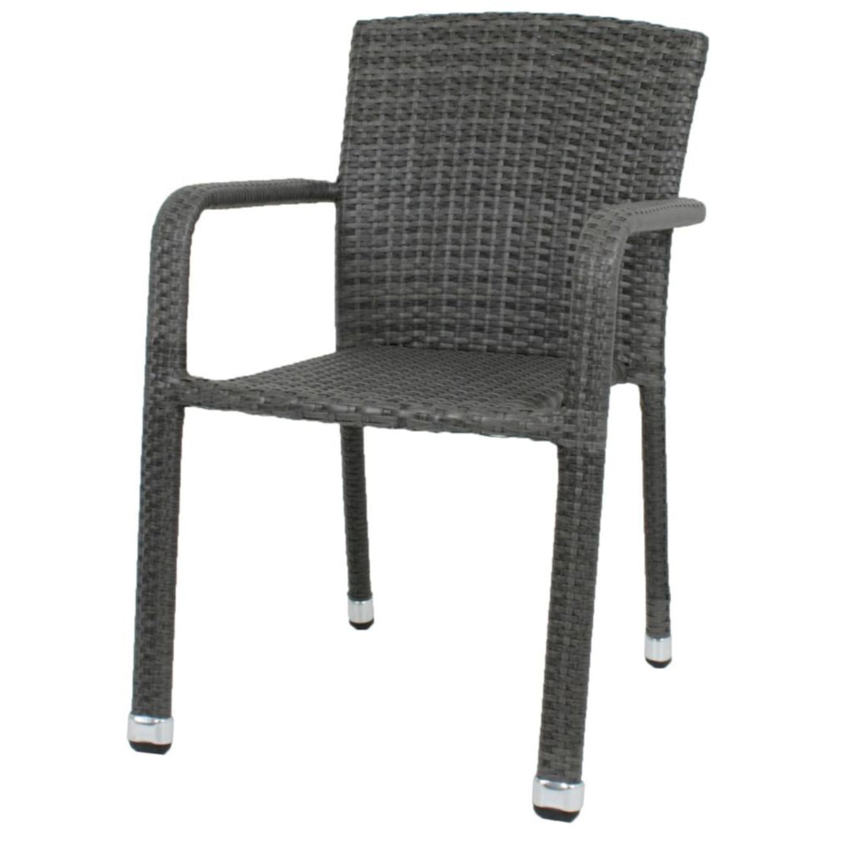 Gartenstuhl Stapelstuhl Armlehnstuhl GETAFE 2er Set Aluminium Kunststoffgeflecht Dunkelgrau Polyrattan Outdoor