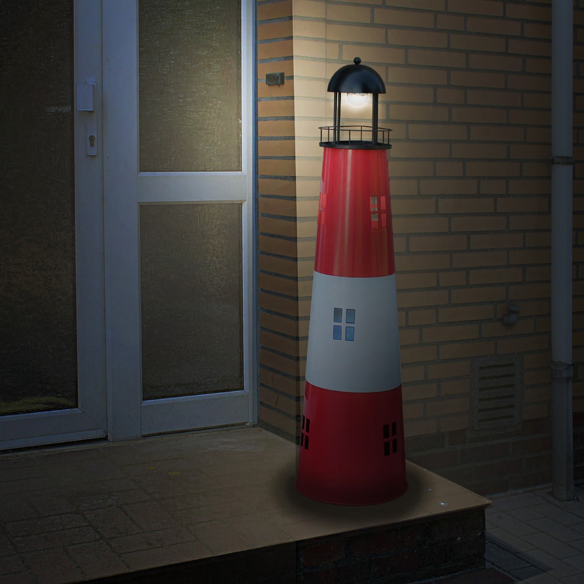 Leuchtturm Garten 120 cm mit Licht Solar Leuchtturm Metall Maritime Deko mit LED Beleuchtung Gartendeko Maritim