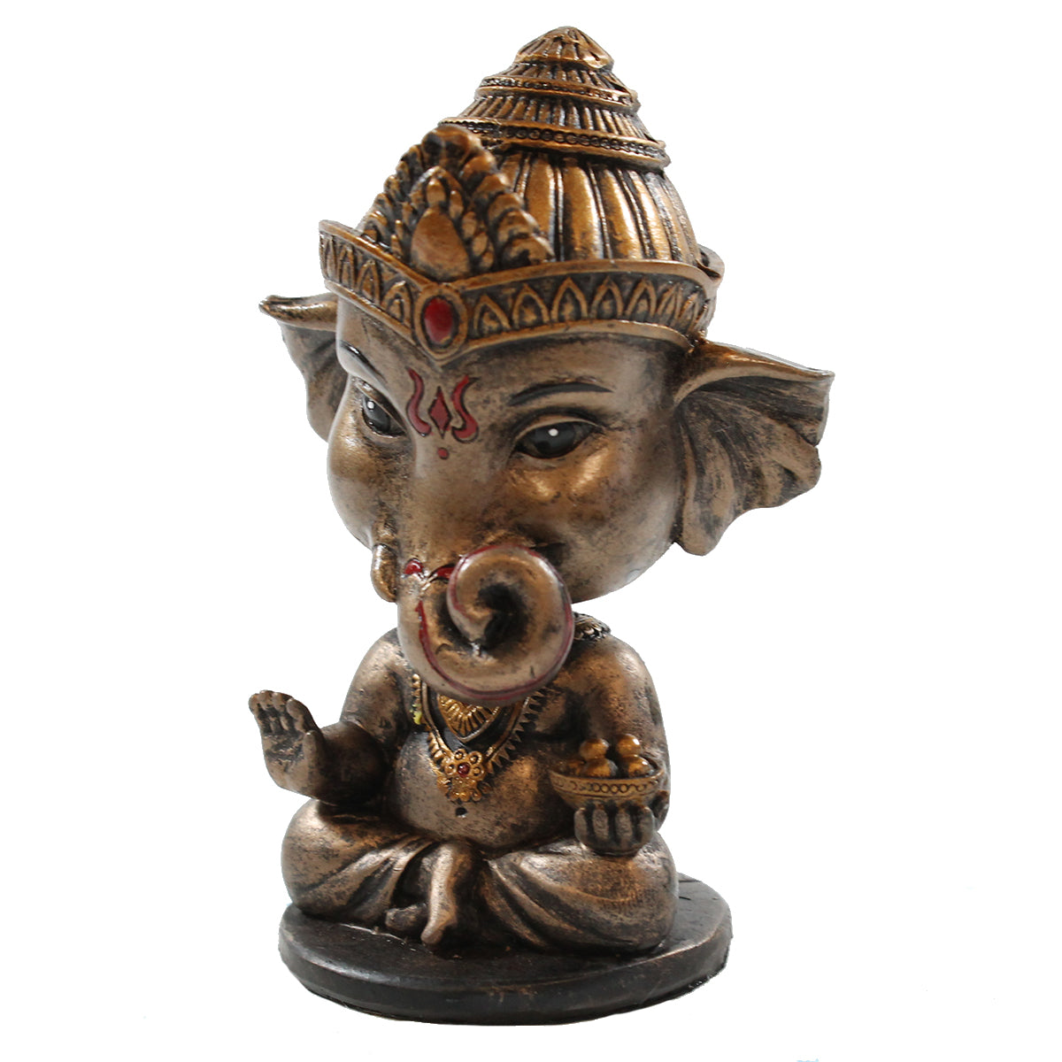 Ganesha Figur mit Wackelkopf hinduistische Dekofigur indische Gottheit bronziert Gott Ganesha