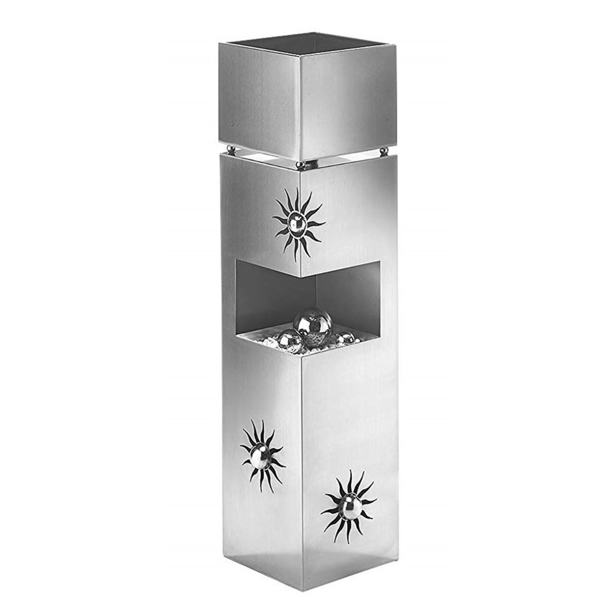 Pflanzsäule Edelstahl eckig mit Schale "Sonne" Pflanzschale Metall