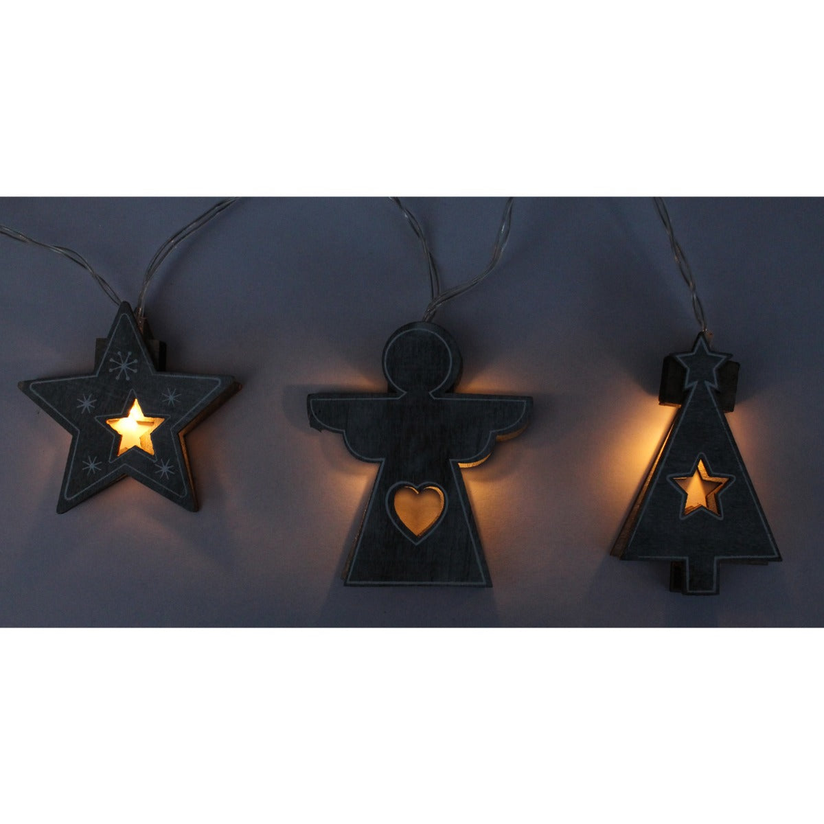 LED Lichterkette HOLZ 4er Set à 10 Leuchten Batteriebetrieb warmweiß für innen Weihnachtsbeleuchtung