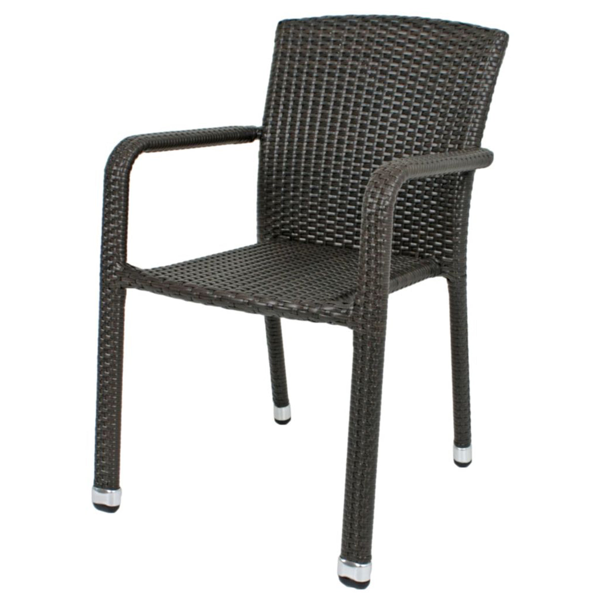 Gartenstuhl Stapelstuhl Armlehnstuhl GETAFE 2er Set Aluminium Kunststoffgeflecht Coffee Polyrattan Outdoor