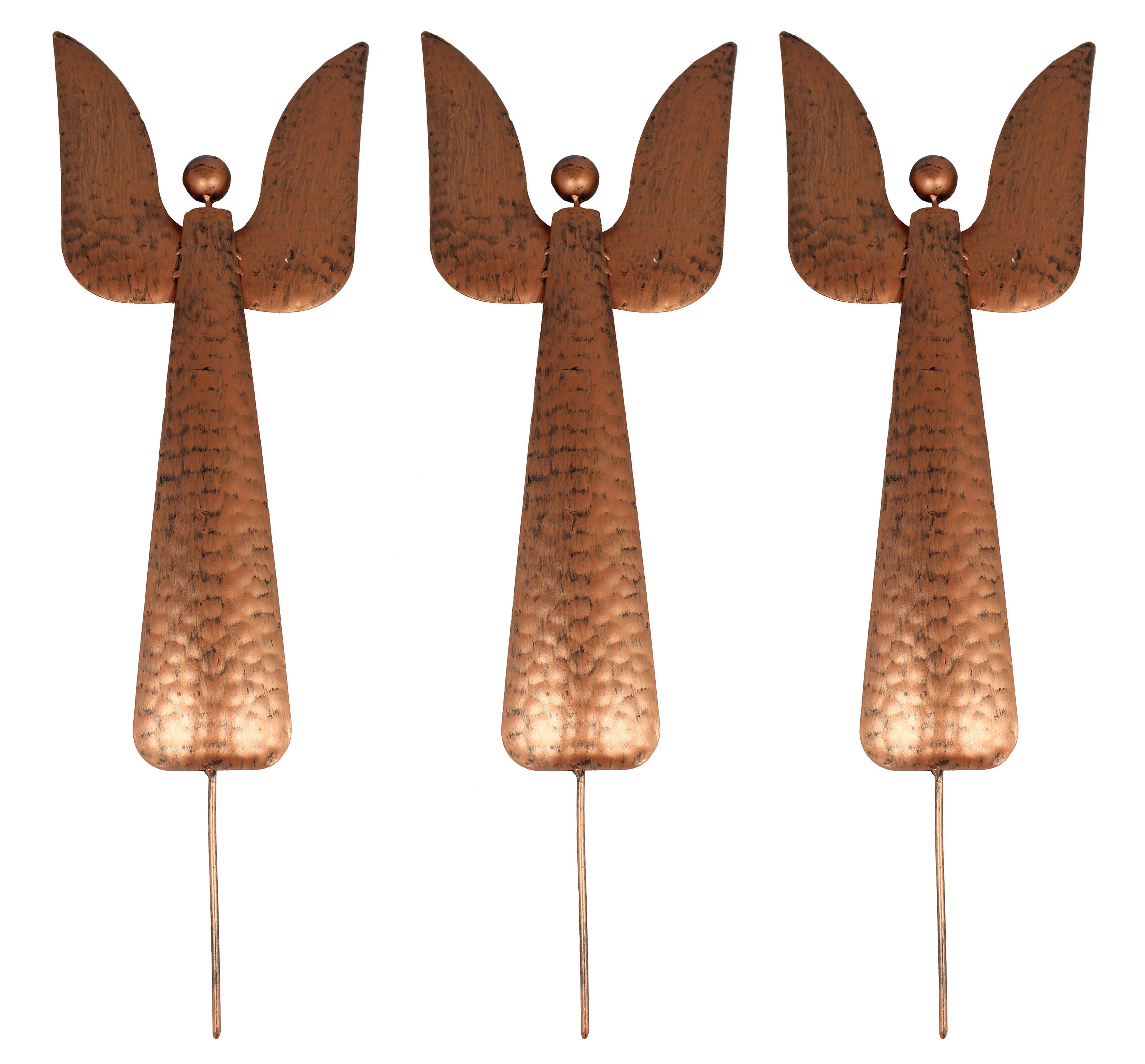 Gartenstecker 3er Set Weihnachtsengel Engel aus Metall Höhe 64 cm Farbe Kupfer Beetstecker Metallfigur Dekofigur