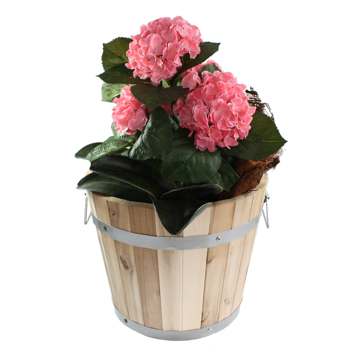 Pflanztopf rund mit Griffen Pflanzkübel aus Holz 33 cm Holzfass optik Blumenkübel Blumentopf natur