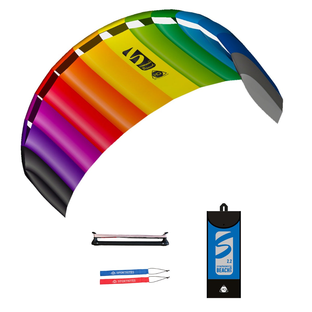 Lenkmatte HQ Symphony Beach III 2.2 Sport PLUS Rainbow mit Controlbar und Lenkschlaufen Allround Lenkdrachen Kite