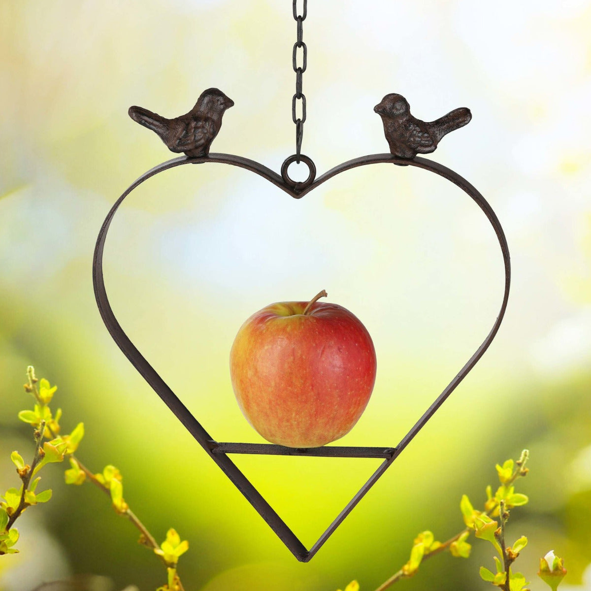 Apfel-Meisenknödelhalter in Schmiedeeisenoptik mit Deko Vögeln 25cm