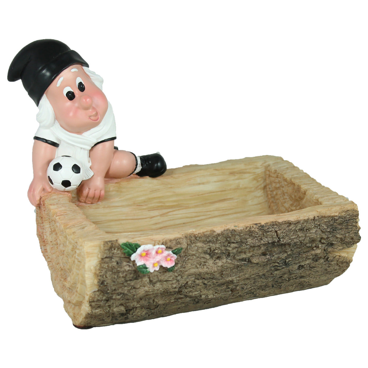 Zwerg mit Schale und Fussball weiß