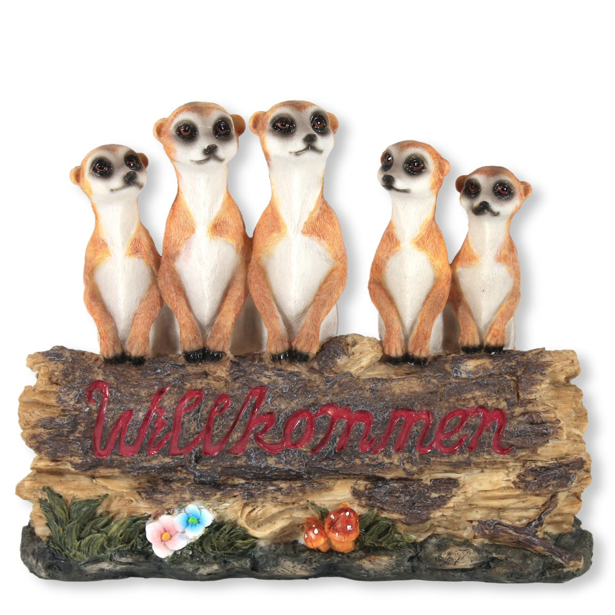 Gartenfigur Erdmännchen Familie Willkommens Schild Garten Dekoration